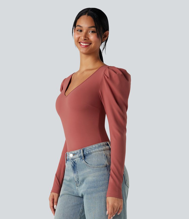 V Neck Long Sleeve Casual Bodysuit