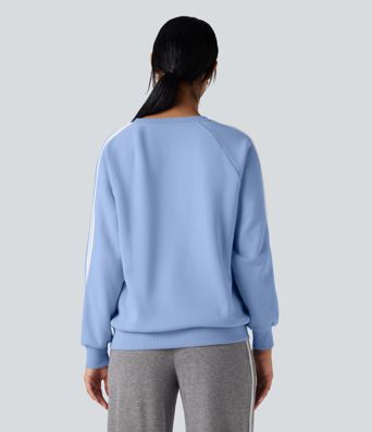 Sweat-shirt polaire color block col rond manches longues avec poches
