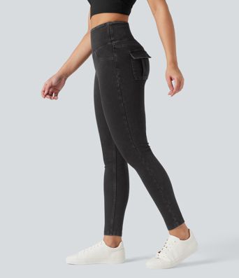 Halara Flex™ High Waisted Tummy Control Denim Casual Leggings with Pockets Halara Flex™ High Waisted Tummy Control Denim Casual Leggings with Pockets