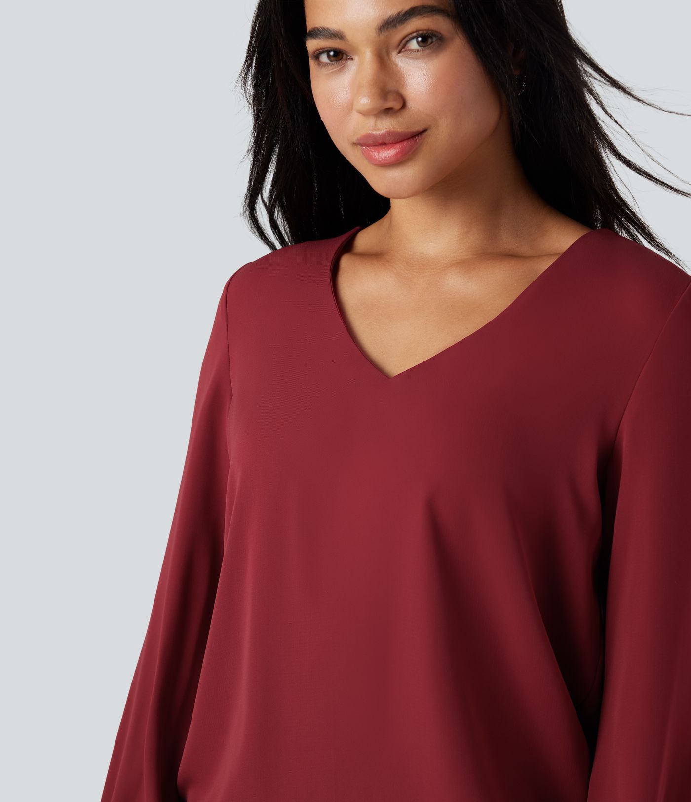 V Neck Ruffle Long Sleeve Casual Blouse