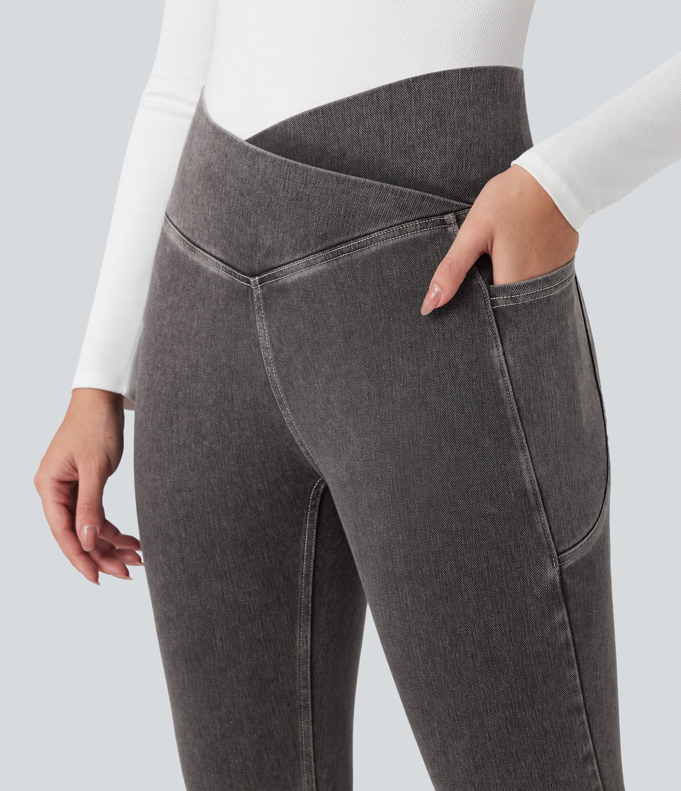 Halara Flex™ Crossover Pocket Washed Denim Work Leggings