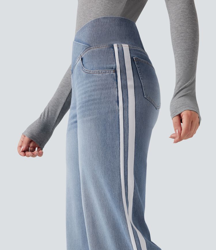 Halara Flex™ High Waisted Crossover Stripe Bootcut Casual Jeans with Pockets