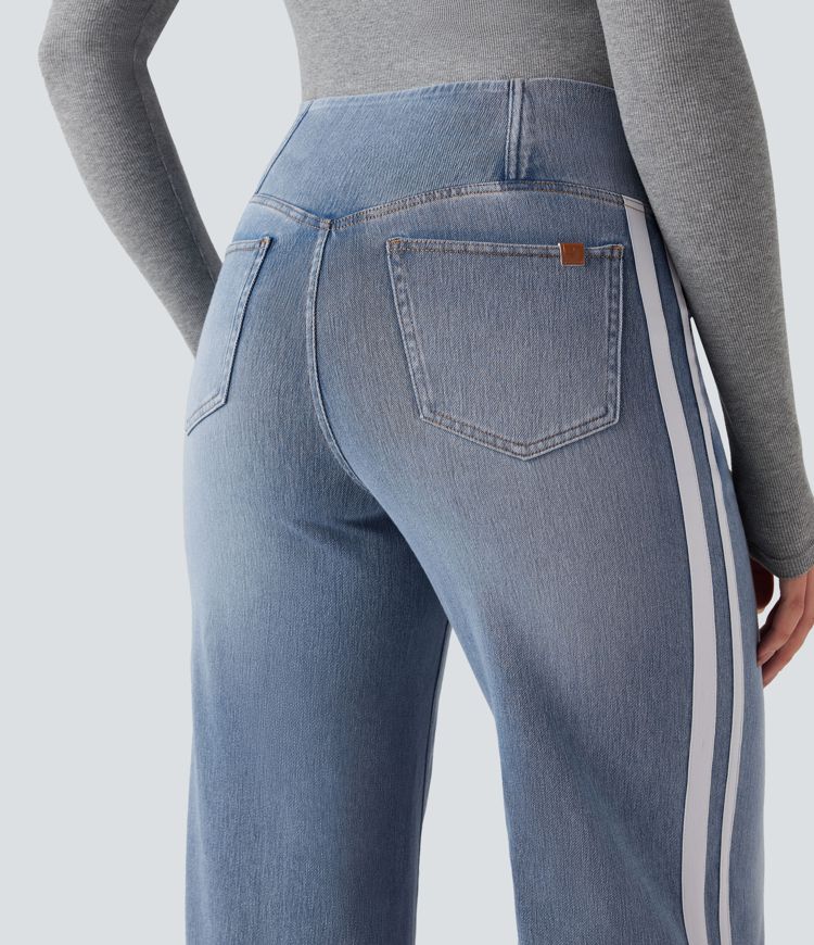 Halara Flex™ High Waisted Crossover Stripe Bootcut Casual Jeans with Pockets