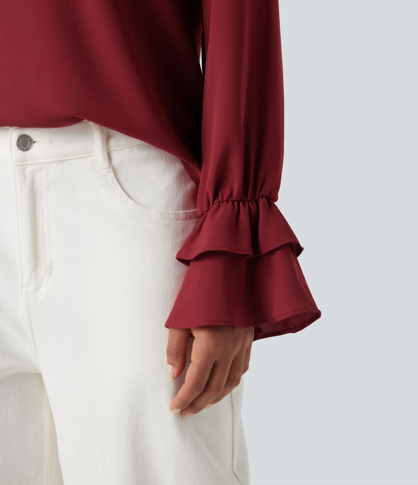 V Neck Ruffle Long Sleeve Casual Blouse