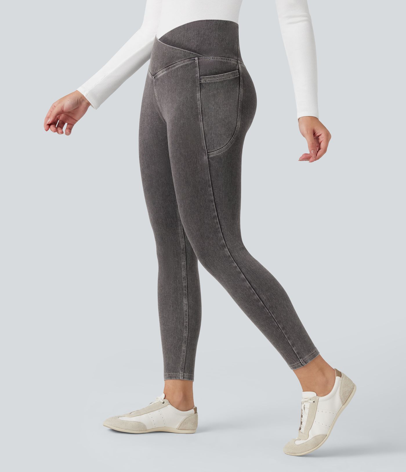 Halara Flex™ Crossover Pocket Washed Denim Work Leggings