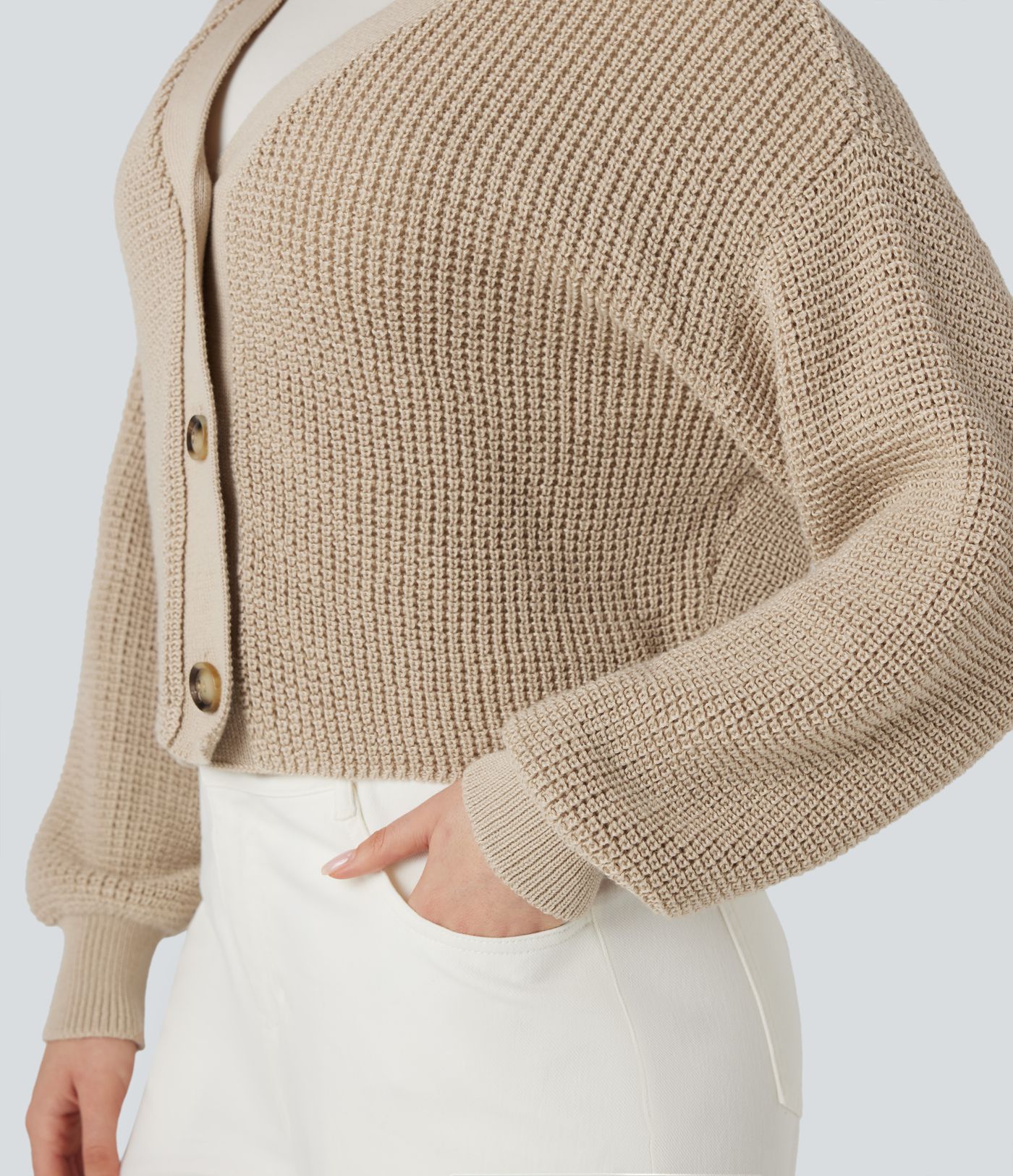 Casual vest met V-hals, lange mouwen en wafelstructuur