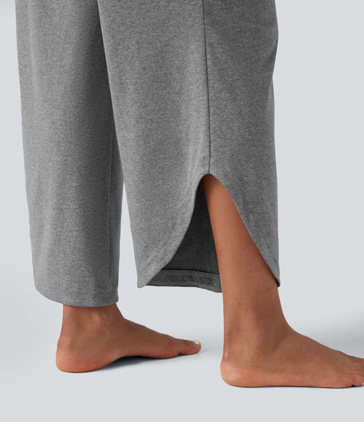Pantalones de yoga jaspeados de tiro medio y pernera ancha, con fruncidos, pañuelo curvo y bolsillos