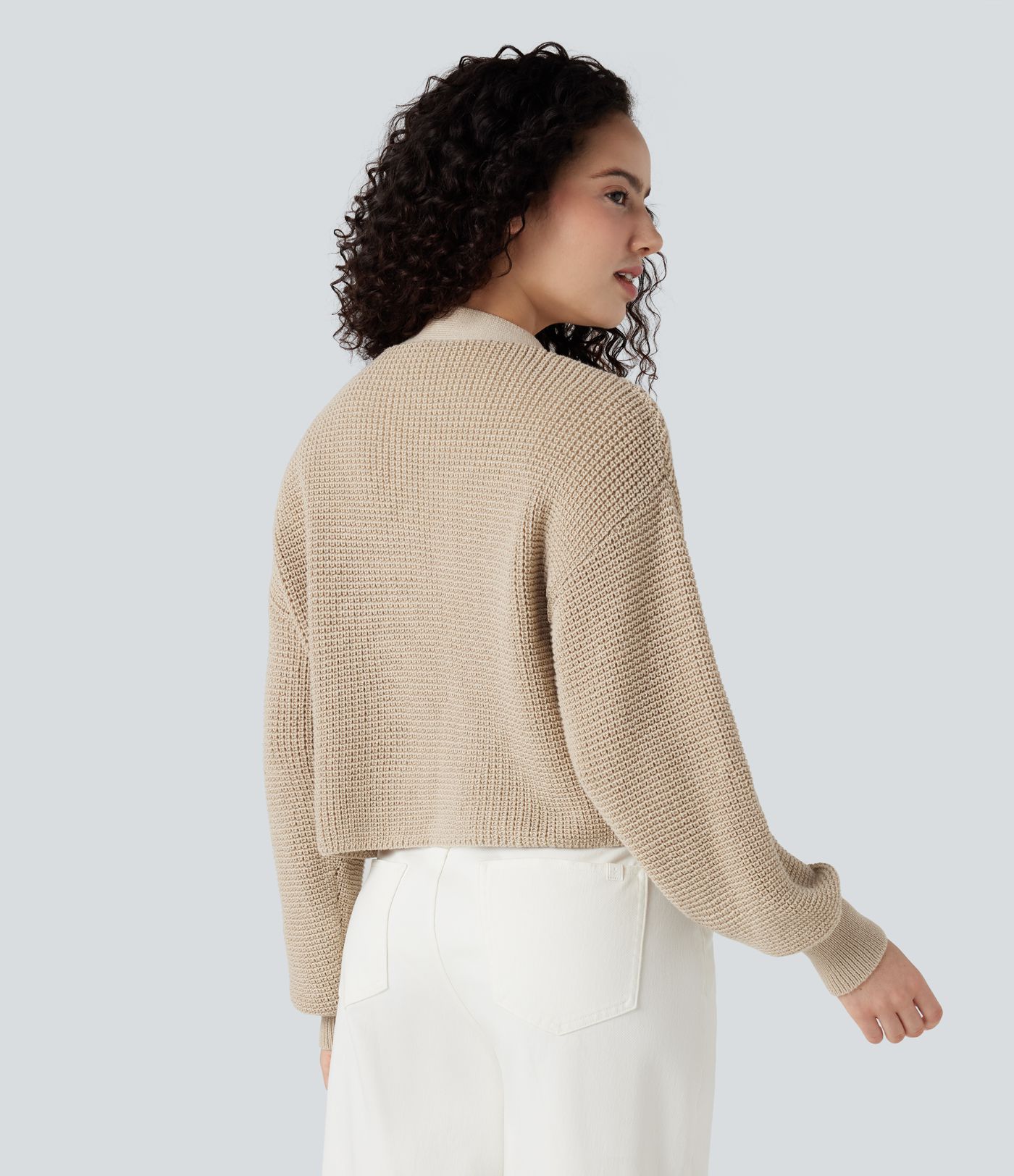 Casual vest met V-hals, lange mouwen en wafelstructuur