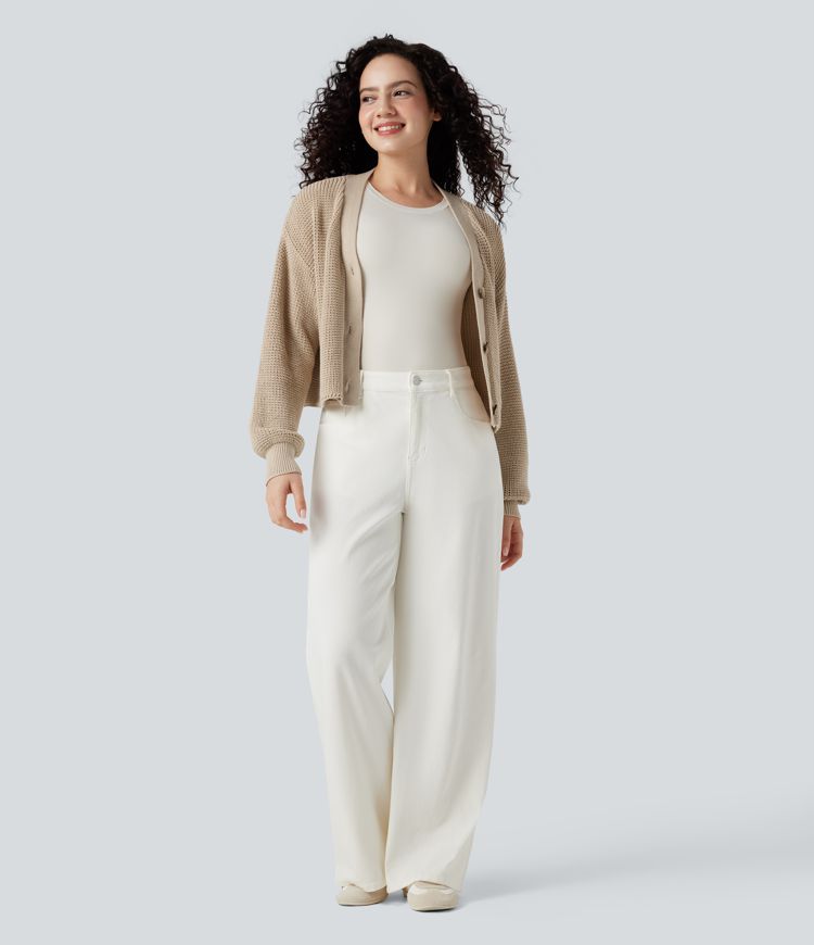 V-neck Long Sleeve Waffle Casual Cardigan