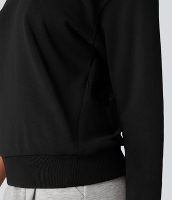 Round Neck Long Sleeve Casual Cotton Sweatshirt with Pockets