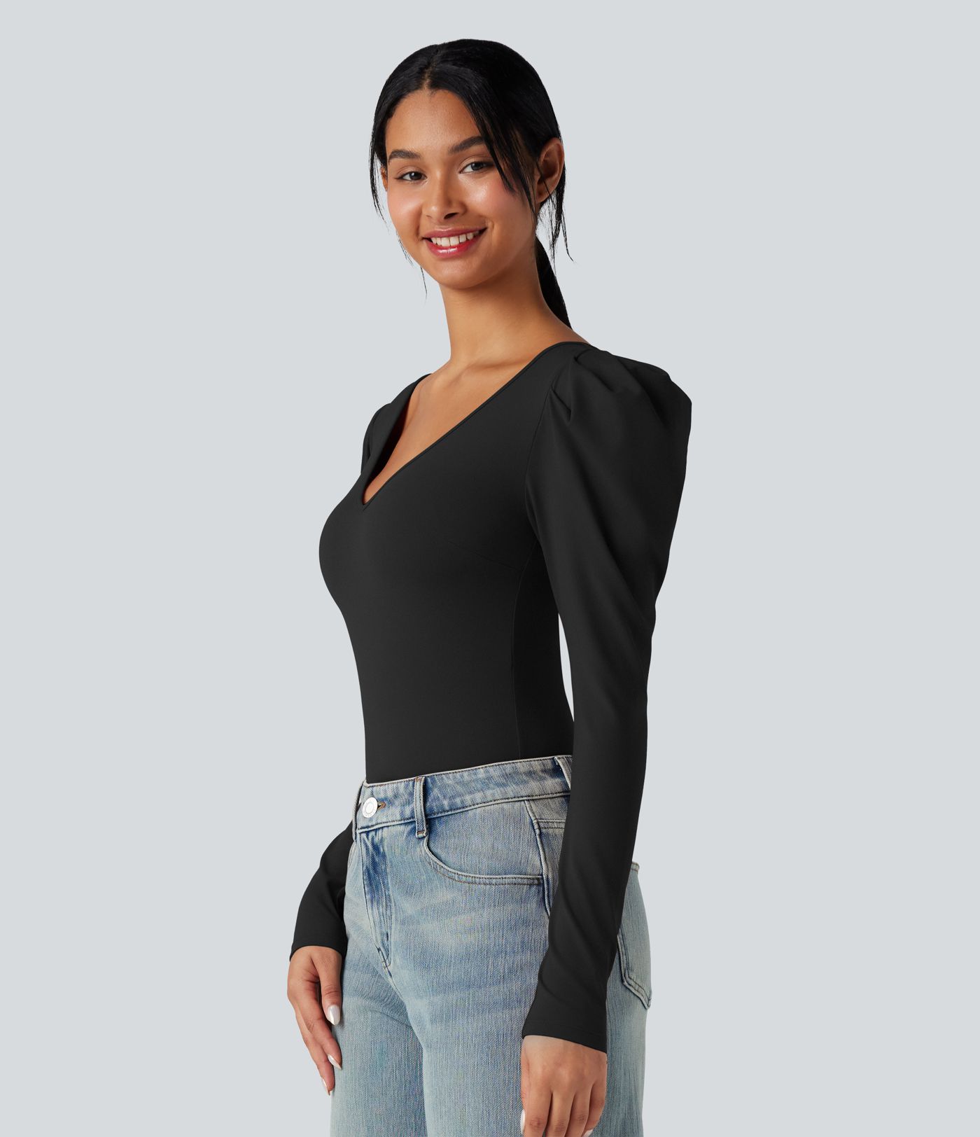 V Neck Long Sleeve Casual Bodysuit