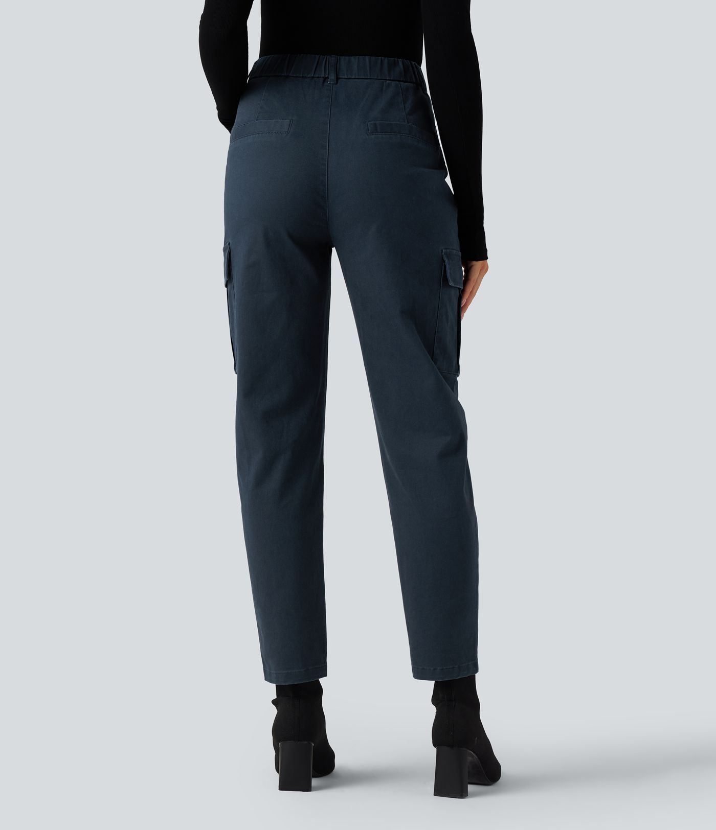 Pantalon 7/8 décontracté fuselé taille haute en coton chino avec poches