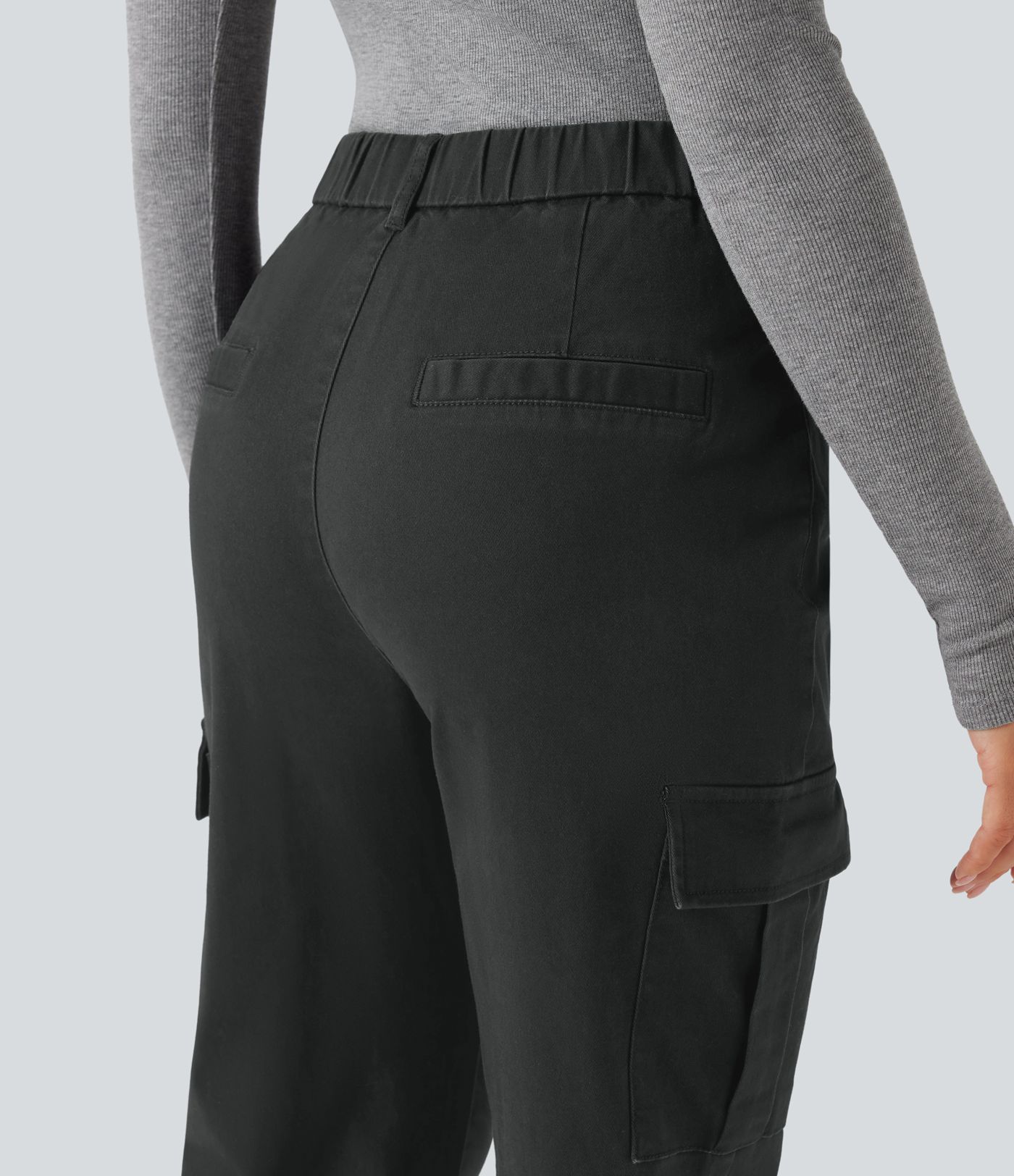 High-waisted Chino Cotton Casual 7/8 Tapered Pants with Pockets