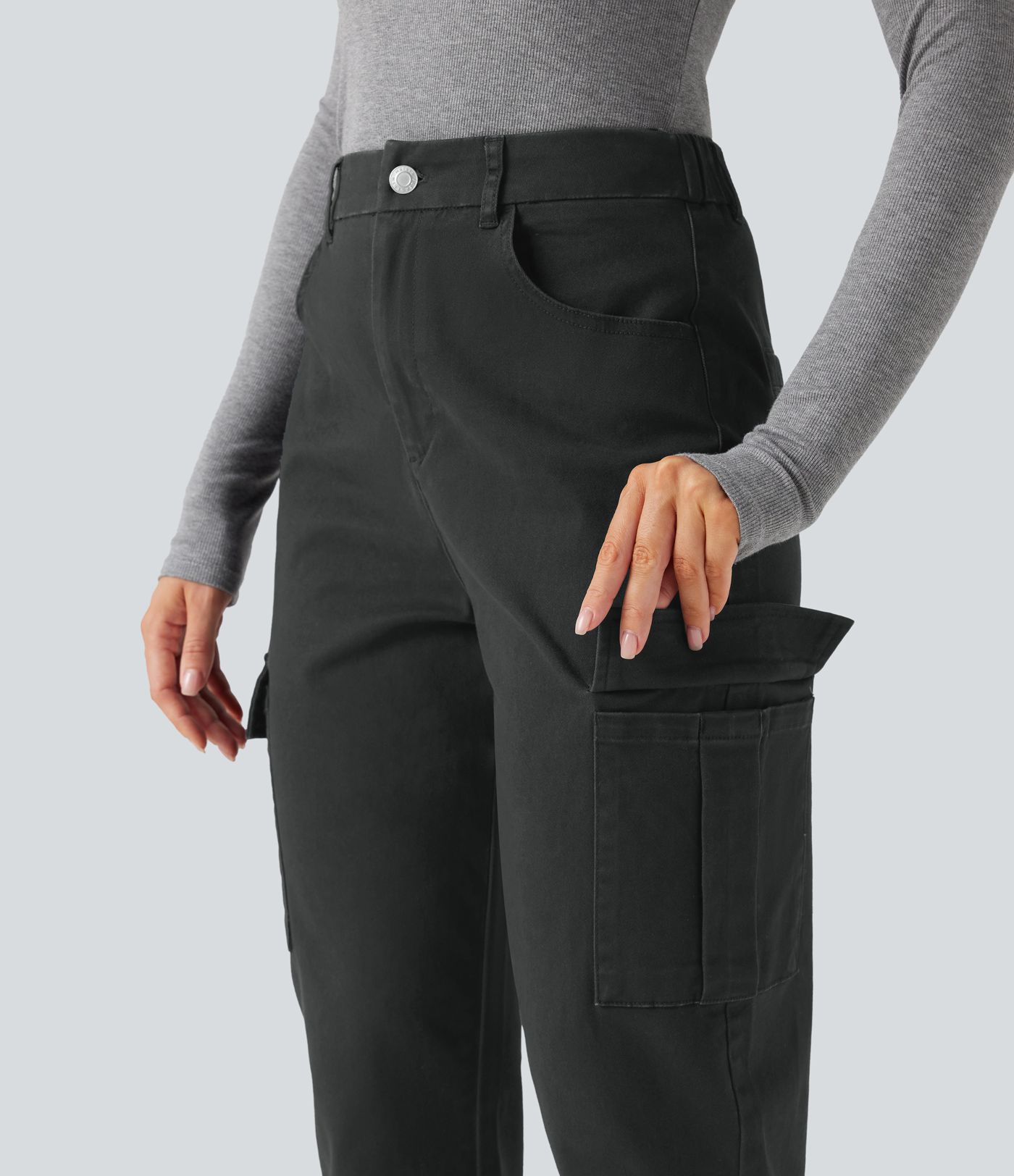 High-waisted Chino Cotton Casual 7/8 Tapered Pants with Pockets