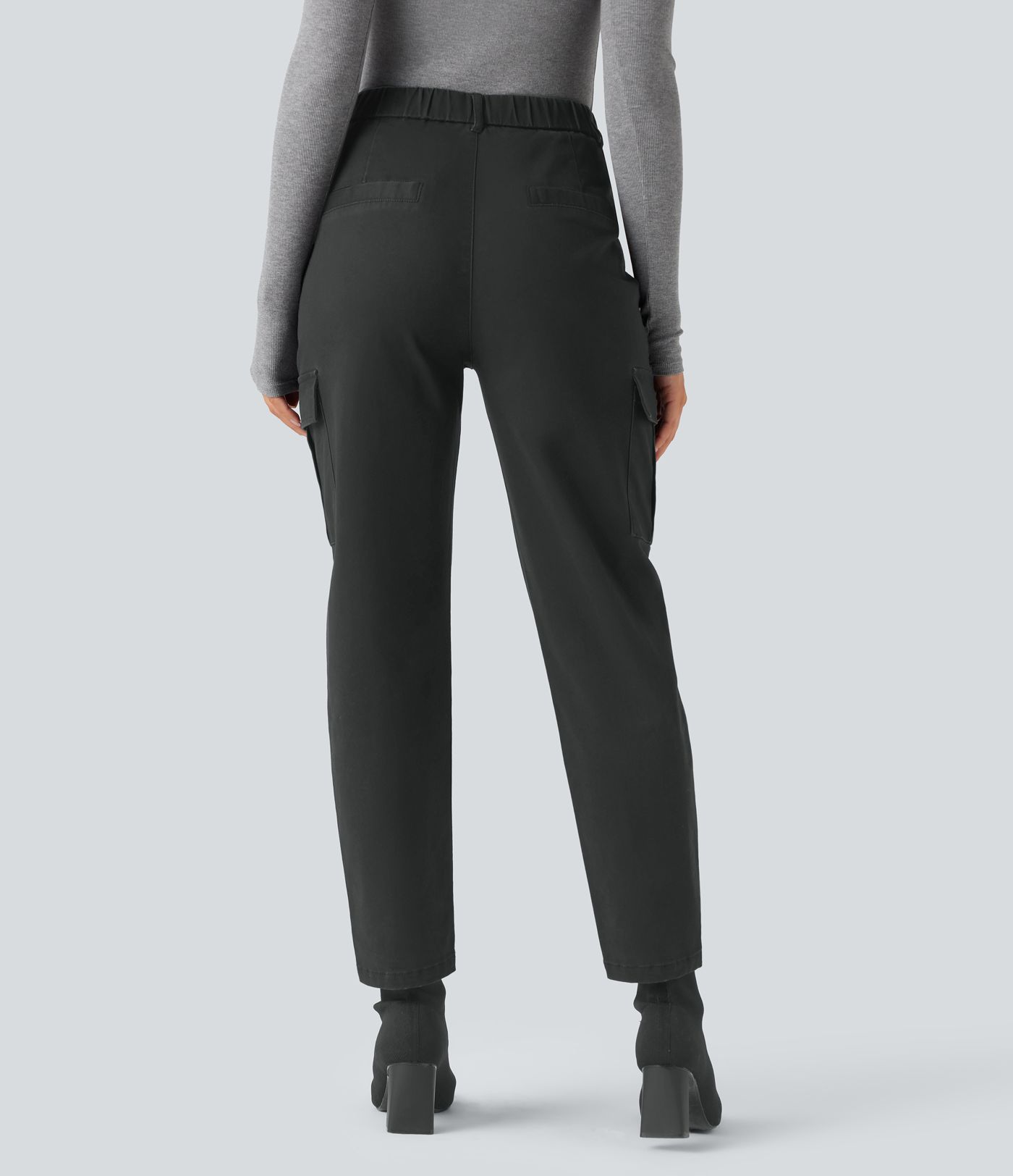 High-waisted Chino Cotton Casual 7/8 Tapered Pants with Pockets