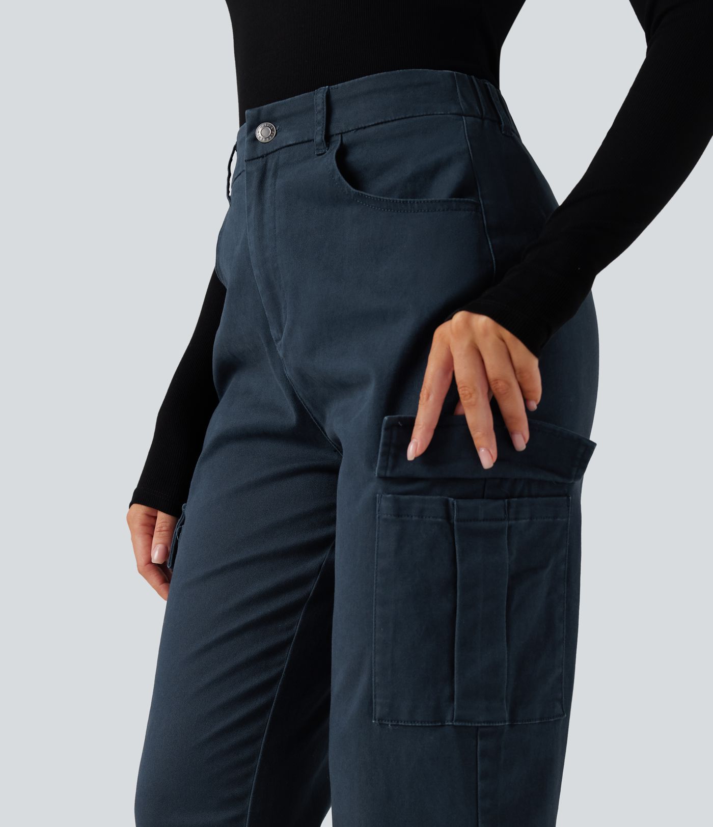 Pantalon 7/8 décontracté fuselé taille haute en coton chino avec poches
