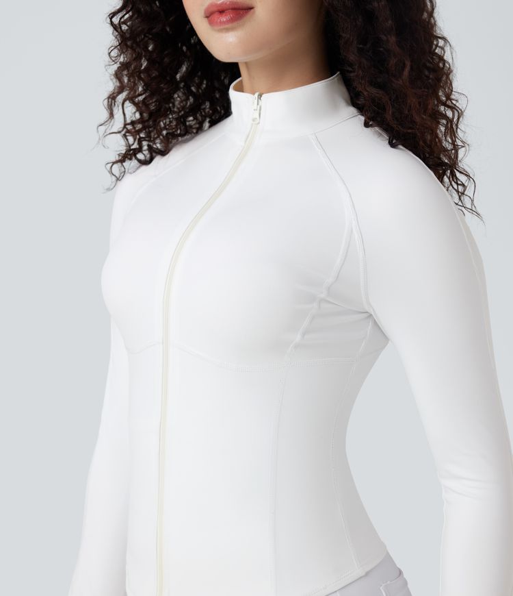 3-in-1 Stand Collar Casual Cropped Puffer Coat & Thumb Holes Curved Hem Jacket with Pocket