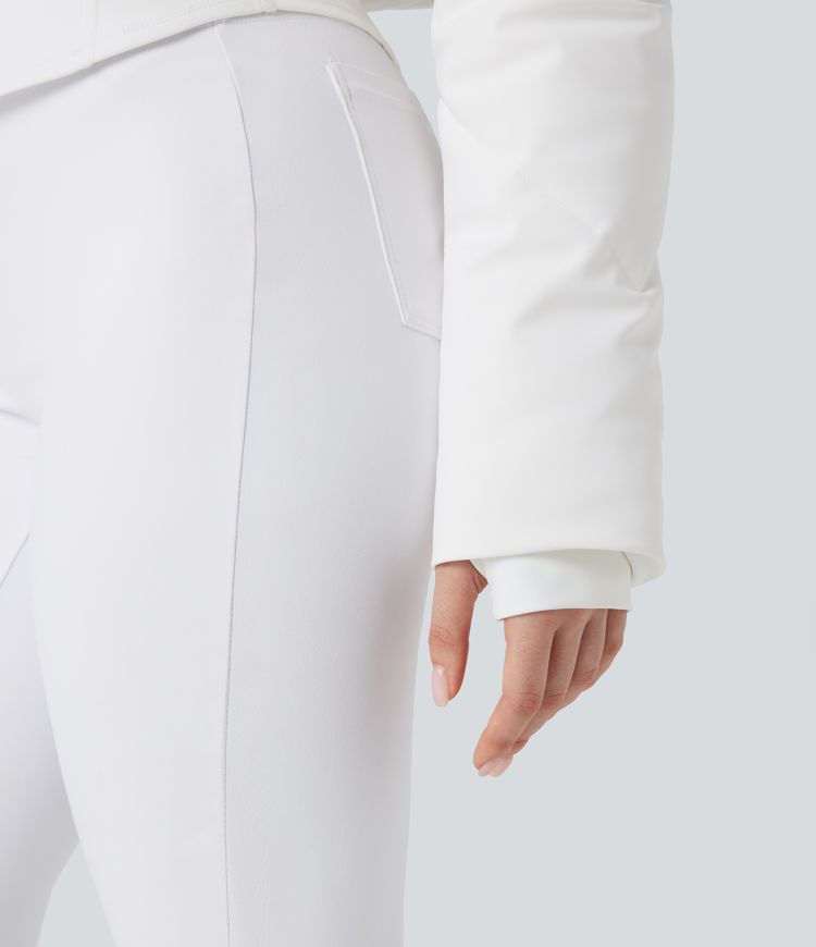 3-in-1 Stand Collar Casual Cropped Puffer Coat & Thumb Holes Curved Hem Jacket with Pocket