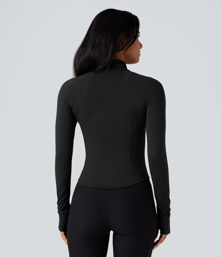 3-in-1 Stand Collar Casual Cropped Puffer Coat & Thumb Holes Curved Hem Jacket with Pocket