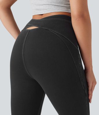 Halara Flex™ High Waisted Crossover Back Split Denim Casual Flare Leggings with Pockets