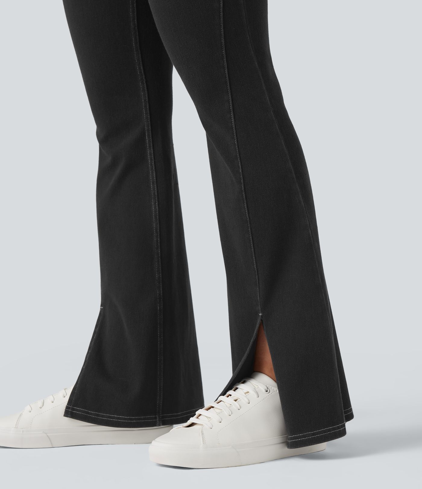 Halara Flex™ High Waisted Crossover Back Split Denim Casual Flare Leggings with Pockets