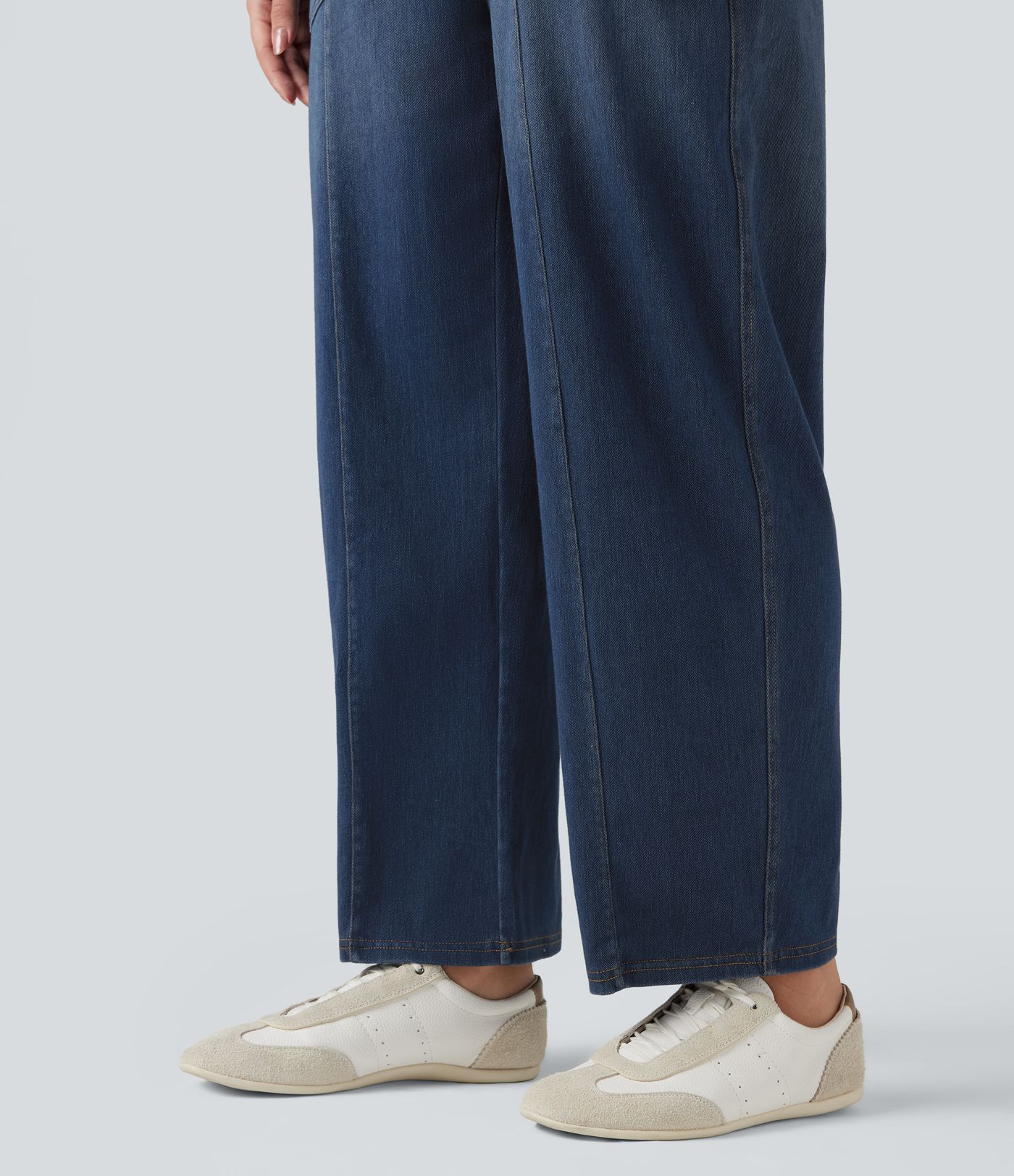 Halara Flex™ V Neck Adjustable Straps Washed Denim Casual Overalls with Pockets