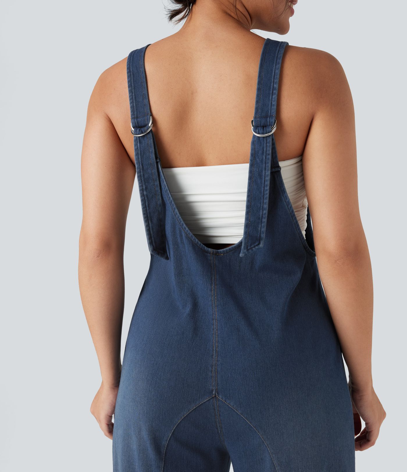 Halara Flex™ V Neck Adjustable Straps Washed Denim Casual Overalls with Pockets