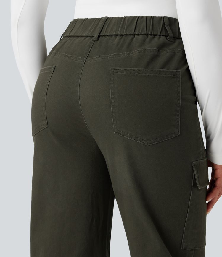 High-waisted Casual Chino Cotton Cargo Joggers with Pockets