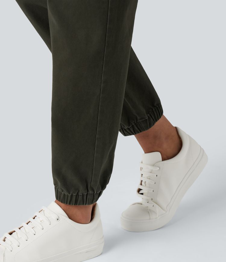 High-waisted Casual Chino Cotton Cargo Joggers with Pockets