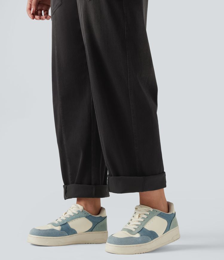 Halara Flex™ V Neck Adjustable Straps Washed Denim Casual Overalls with Pockets