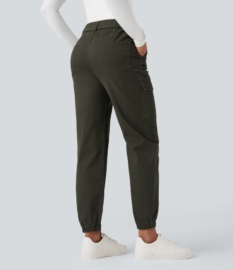 High-waisted Casual Chino Cotton Cargo Joggers with Pockets