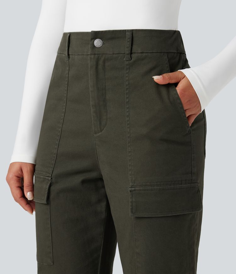 High-waisted Casual Chino Cotton Cargo Joggers with Pockets