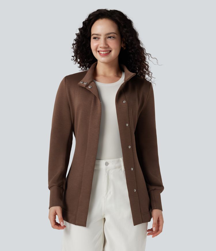 Manteau col montant manches longues à nœud avec poches