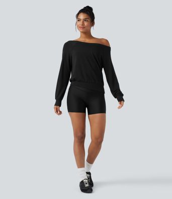 Top de sport yoga polaire épaules dénudées manches longues Top de sport yoga polaire épaules dénudées manches longues