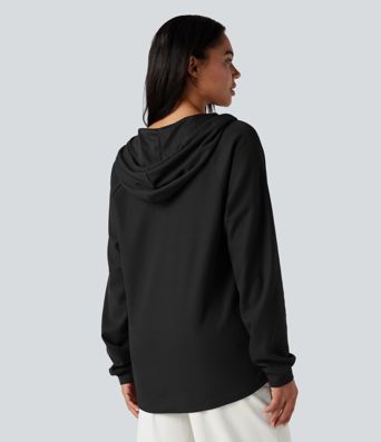Hooded Henley Long Sleeve Waffle Casual Top