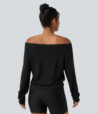 Top de sport yoga polaire épaules dénudées manches longues Top de sport yoga polaire épaules dénudées manches longues