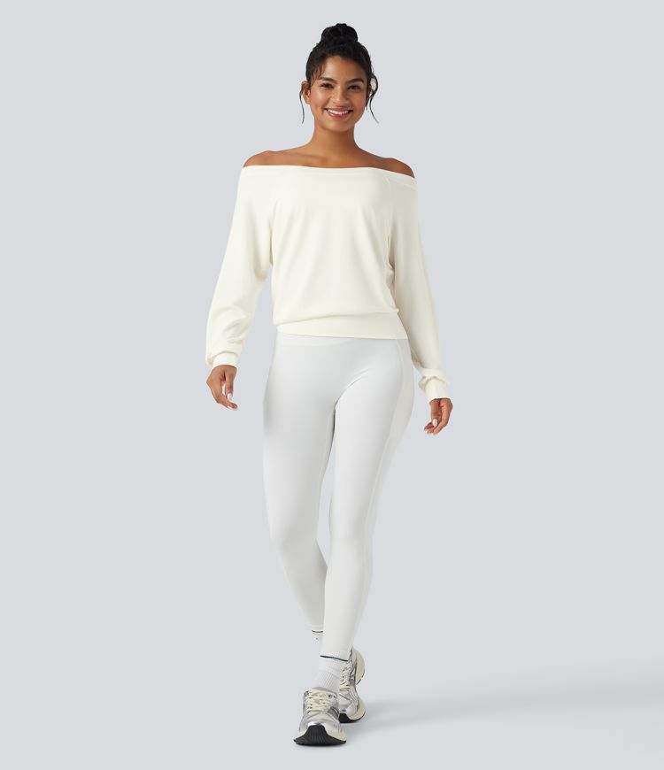 Off-shoulder Long Sleeve Fleece Yoga Sports Top