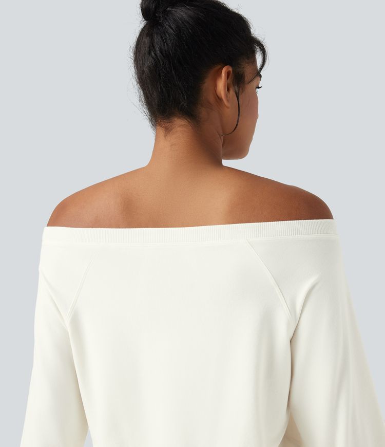 Off-shoulder Long Sleeve Fleece Yoga Sports Top