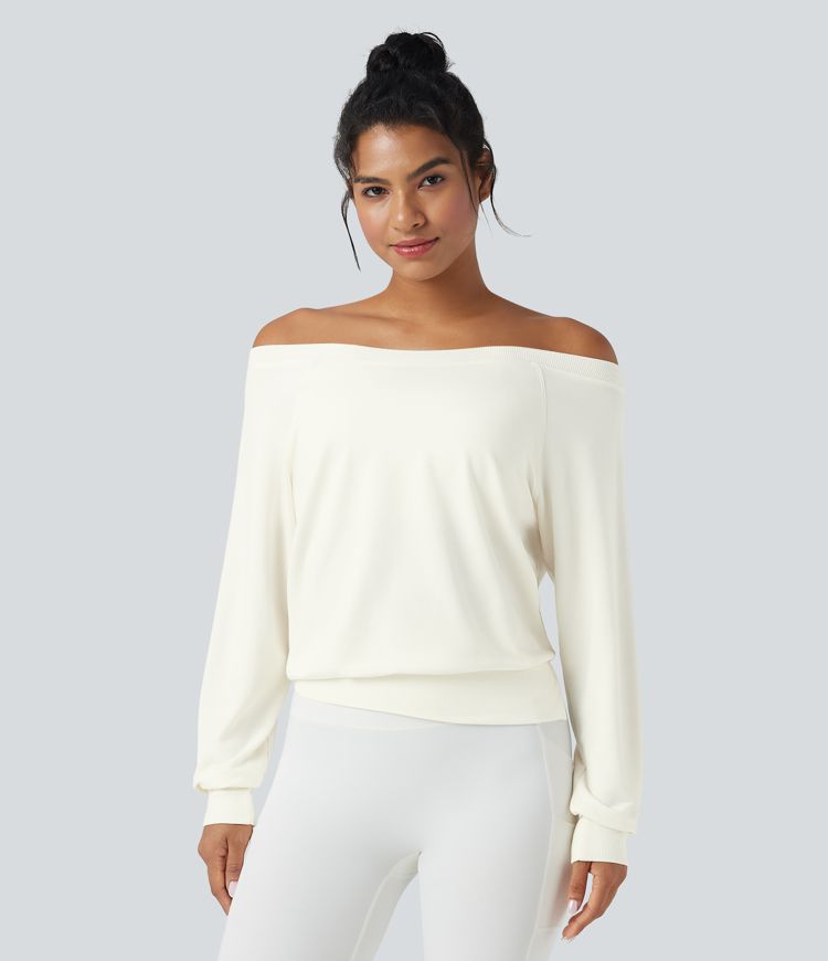 Off-shoulder Long Sleeve Fleece Yoga Sports Top