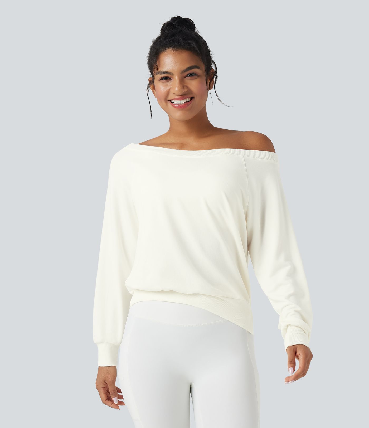 Off-shoulder Long Sleeve Fleece Yoga Sports Top