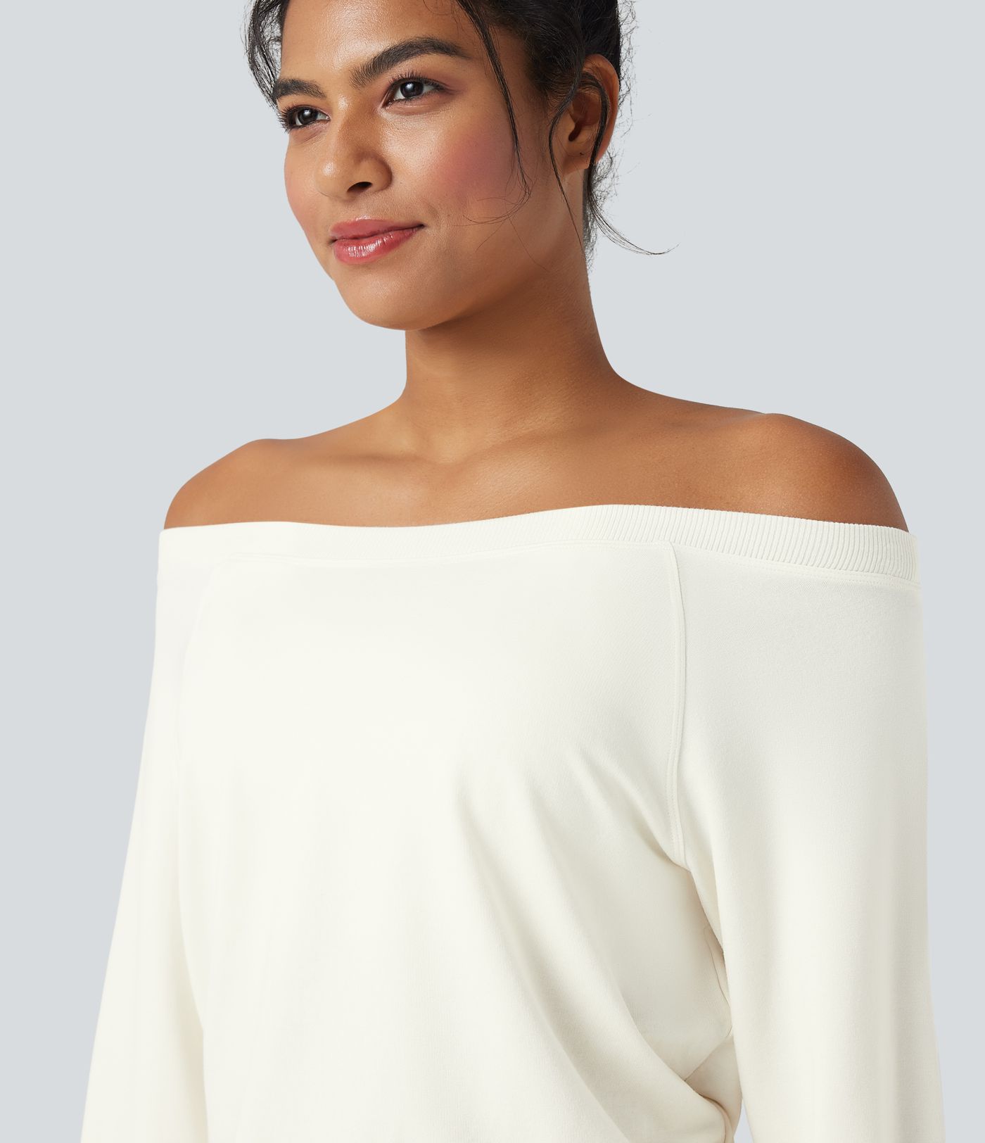 Off-shoulder Long Sleeve Fleece Yoga Sports Top