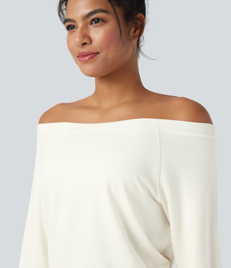 Off-shoulder Long Sleeve Fleece Yoga Sports Top