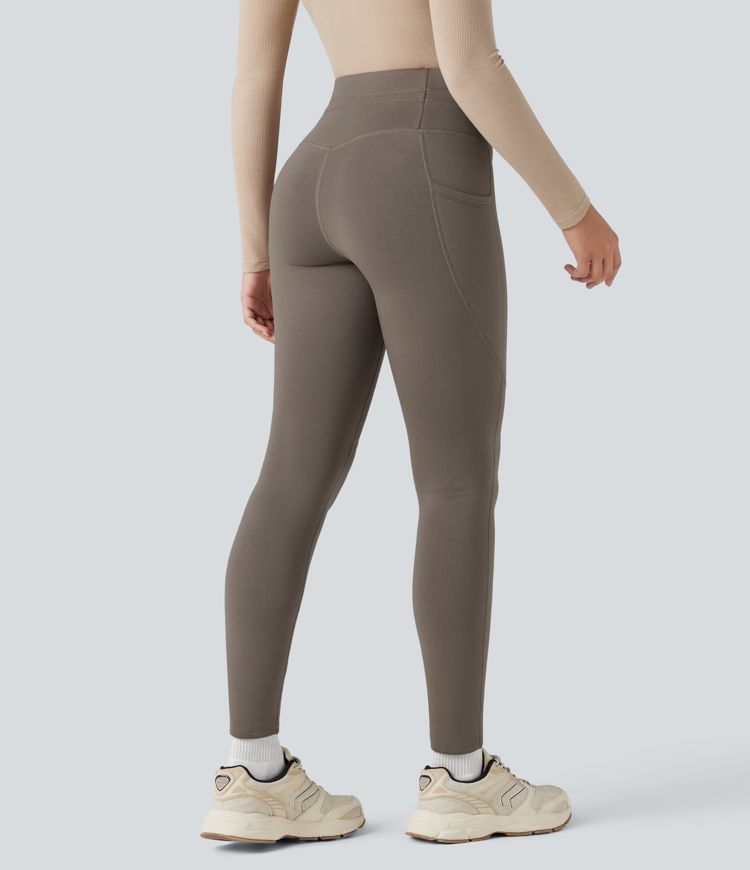 High Waisted Drawstring Fleece 7/8 Hiking Leggings with Pockets