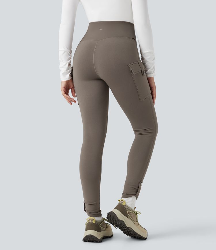 High Waisted Tummy Control Fleece Hiking Leggings with Pockets