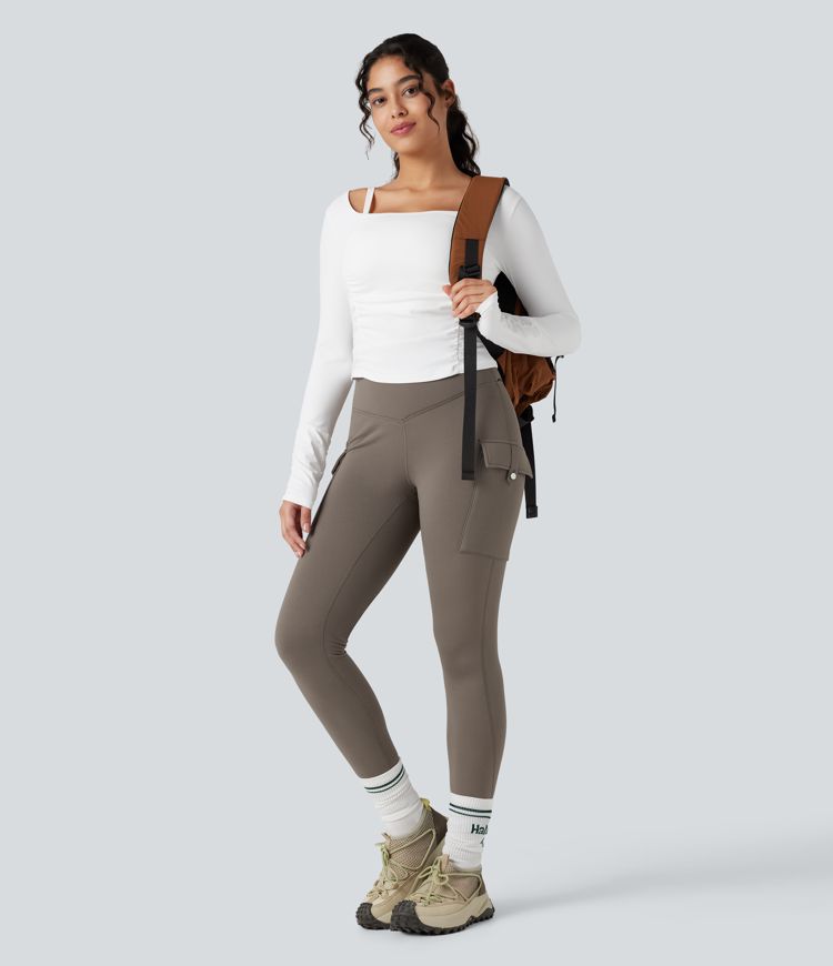 High Waisted Tummy Control Fleece Hiking Leggings with Pockets
