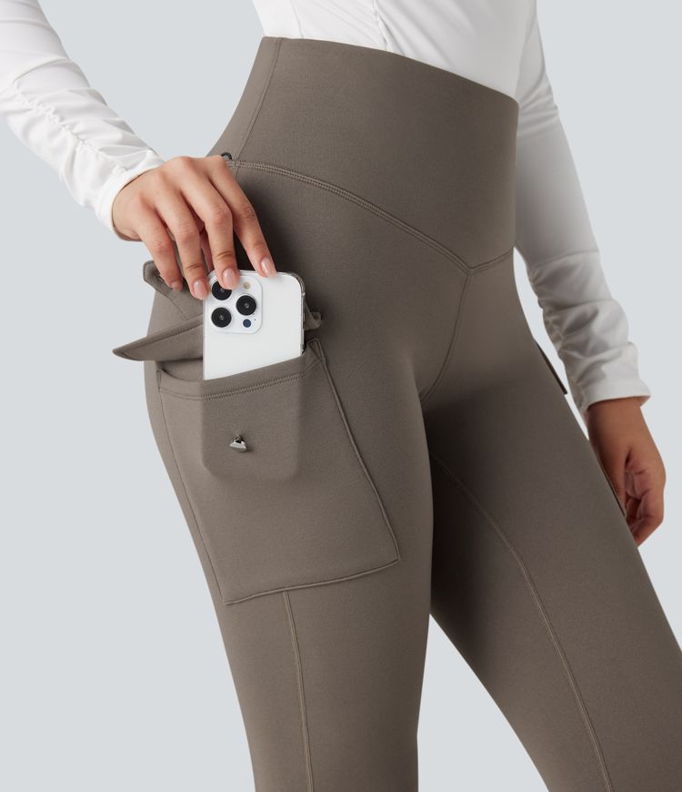 High Waisted Tummy Control Fleece Hiking Leggings with Pockets