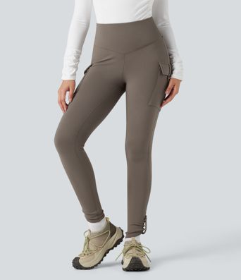 High Waisted Tummy Control Fleece Hiking Leggings with Pockets