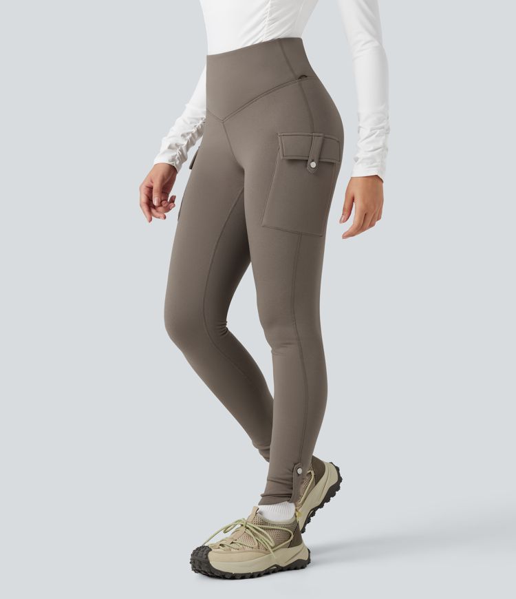 High Waisted Tummy Control Fleece Hiking Leggings with Pockets