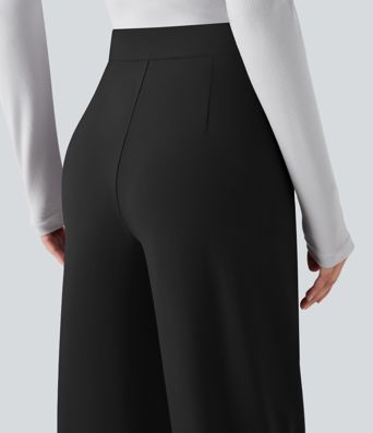 Pantalones casuales asimétricos de tiro medio y pernera ancha con bolsillos