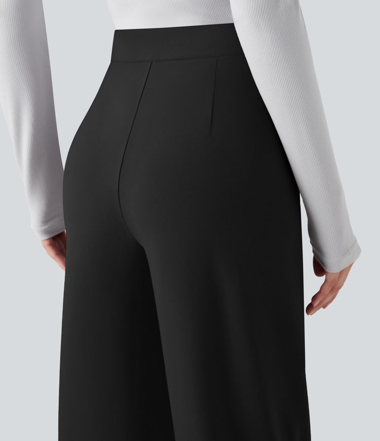 Pantalones casuales asimétricos de tiro medio y pernera ancha con bolsillos